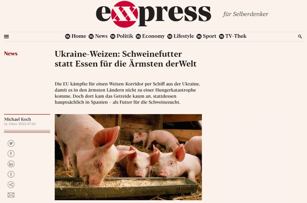 Ukraine-Weizen: Schweinefutter statt Essen für die Ärmsten derWelt